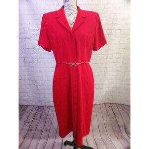 Vintage Danny & Nicole Dress Womens 12 Red Button Down Belted Waist 80s 90s